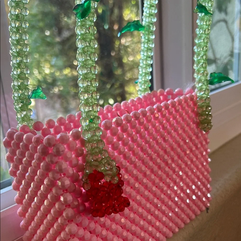 Susan Alexandra Rose Pink and Green Beaded Bag - Picture 6 of 6
